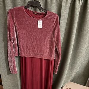 IMAN Metallic Burgundy Full Length Dress